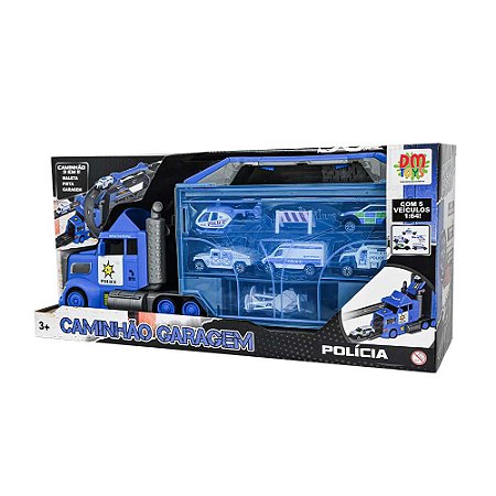 Caminhão Garagem Polícia com 5 Carrinhos e Acessórios DMT7074