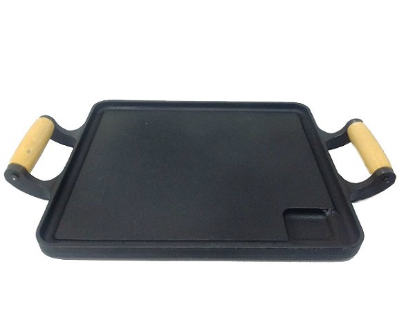 Chapa Bifeteira Ferro Fundido Fogão Churrasco Lisa 2 Alças 28x24 SCM
