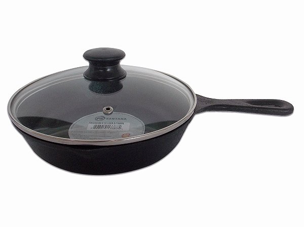 Frigideira De Ferro Fundido Lider 20cm C/ Tampa De Vidro Santana cod 6535