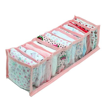 Organizador de Gavetas Transparente e Rosa 10x34x10 604 Vb Home