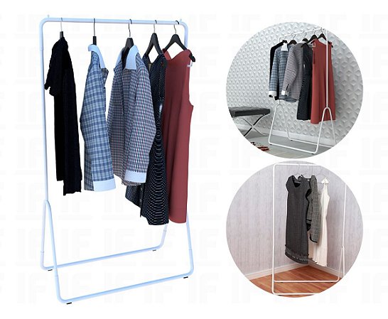 Arara de Roupas Branco Aço Carbono  Até 15 Kg Estilo Dicarlo