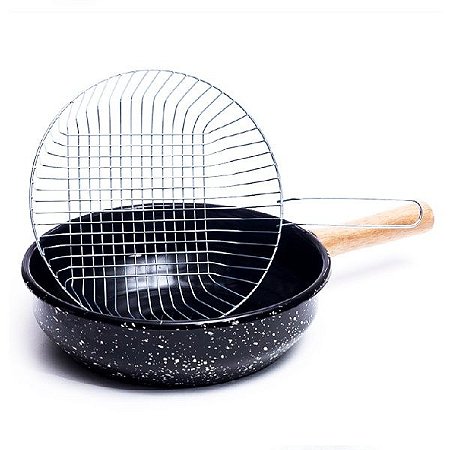Fritadeira Esmaltada Cesto Aramado Cabo Baquelite 26 CM
