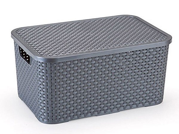 Caixa Organizadora Rattan Grafite 7 Litros C/ Tampa CR1828