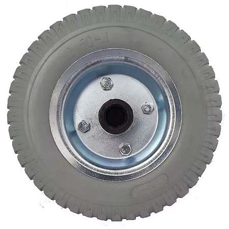 Roda C/ Pneu PU 2.50-4 Cinza - Eixo 3/4 Rol. Rolete AJAX A04260-PU