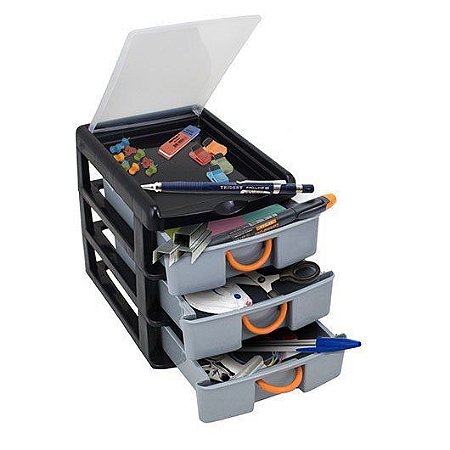 Organizador C/ 3 Gavetas 25479  Multiuso Preto 7080 Arqplast