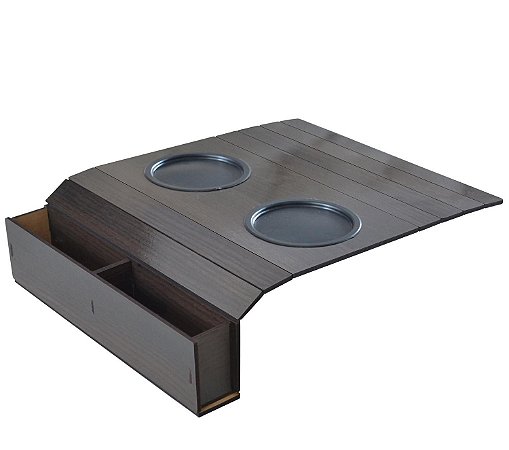 Bandeja de Sofá Porta Controle e Porta Copos Tabaco Escuro
