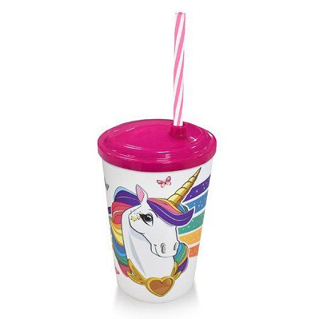 Copo Plástico 550ml Com tampa e Canudo 23x9cm 25636 Arqplast