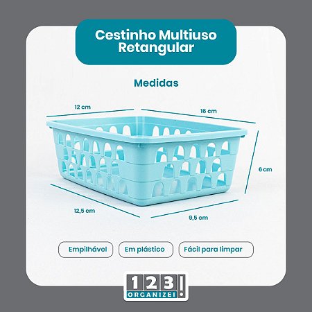 Cesto Multiuso Organizador Pequeno REF023 16x12x6Cm Azul 123Organizei