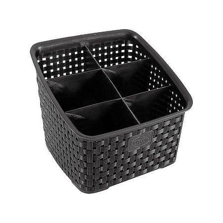 Organizador Multiuso Rattan Com 6 Divisórias Preto 214 Nitron