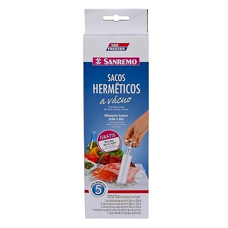 Kit 5 Sacos Herméticos + Bomba De Sucção Plástico A Vácuo Ziplock Sanremo