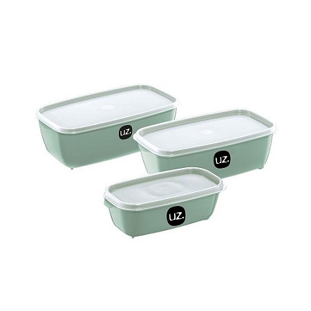Kit 3 Potes Multiuso Retangular Verde Com Tampa