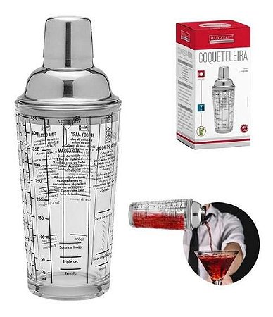 Copo Coqueteleira De Vidro 450ml Drinks Barman 22x8,5Cm