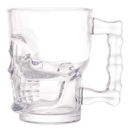 Caneca Chopp e Cerveja de Vidro Caveira Rock Style 510ml