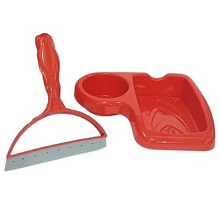 Kit Porta Detergente E Rodinho De Pia Vermelho Plástico