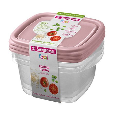 Conjunto 3 Potes Para Armazenar Alimento Plástico 800 ML