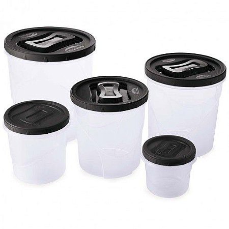Conjunto 5 Potes Organizador  Vários Tamanhos Tampa de Rosca