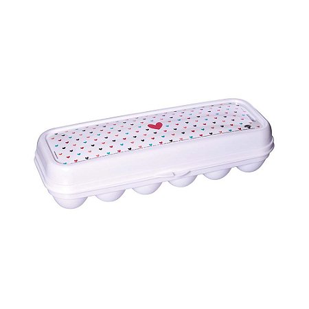 Porta Ovos 12 Divisórias Estampa Corações Resistente Branco
