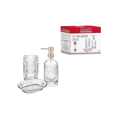 Kit  3 Peças Organizador Banheiro   Berlim Rose Gold