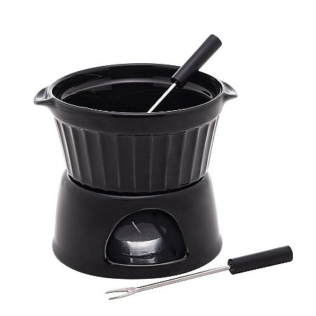 Aparelho de Fondue 4 Peças de Porcelana Classic Preto 400ml