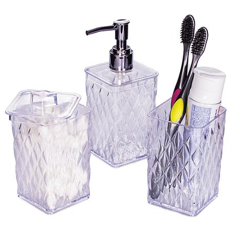 Kit 03 Pçs Organizador de Banheiro Glamour Transparente 014666 Plasútil