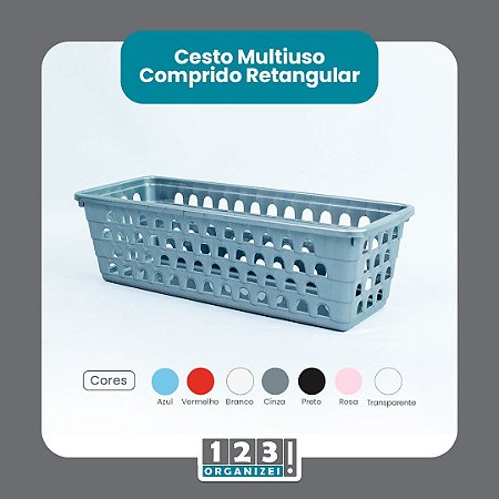 Cesto Multiuso Comprido Retangular Cinza 28x11x8 Cm 123Organizei