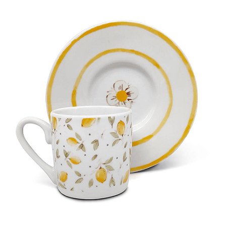 Jogo de 6 Xícaras 80 ML C/ Pires Limão Porcelana