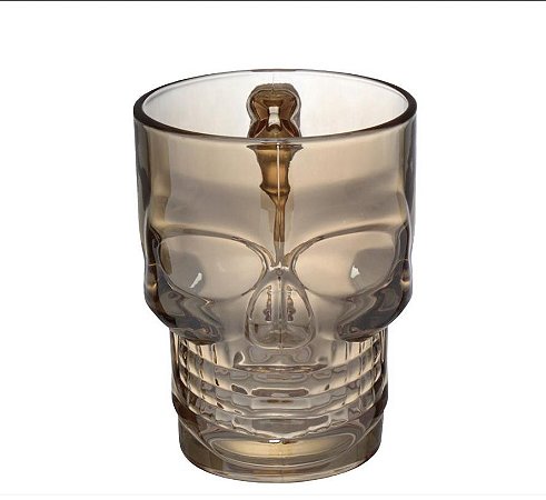 Caneca de Vidro Decorativa Caveira Crânio  Âmbar 500ML