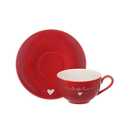 Jogo de 06 Xícaras de Chá Com Pires Lamour Vermelho 160 ML