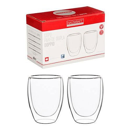 Jogo de Copos Parede Dupla Em Vidro 350ML 2  Peças