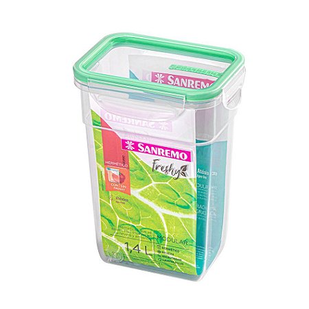 Pote Hermético Retangular Com Travas 1400 Ml 14x10x19 Cm