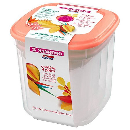 Jogo 4 Potes Herméticos 1000 ml /1700 ml / 3200 ml / 5100ml