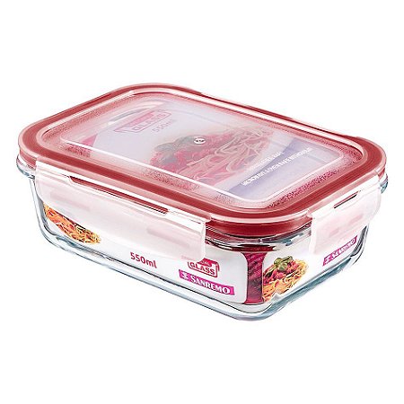 Pote Hermético Organizador Retangular Vidro 550ml Multiuso