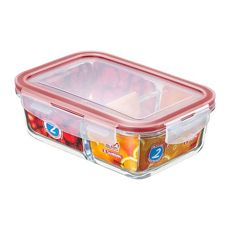 Pote Hermético Retangular de Vidro Com Divisória 800ml