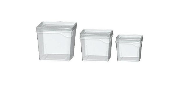 Jogo 3 Potes Organizador Quadrado 250,450,800ml Transparente