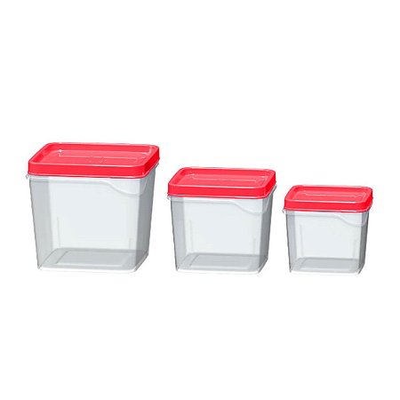 Jogo 3 Potes Quadrados 250ml / 450ml / 800ml Vermelho