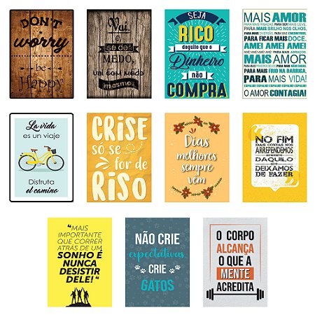 Jogo 11 Placas Decorativas Frases Diversas Modelo 1 em MDF