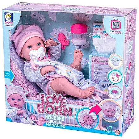 Boneca Love Born Neném Nanando Com Acessórios 35Cm Cotiplás