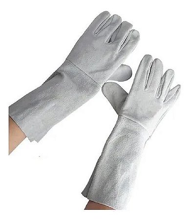 Luva Couro Raspa Punho 20cm Cano Longo Soldador Pedreiro Epi