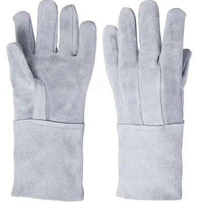 Luva Couro Raspa Punho 15cm Cano Médio Soldador Pedreiro Epi