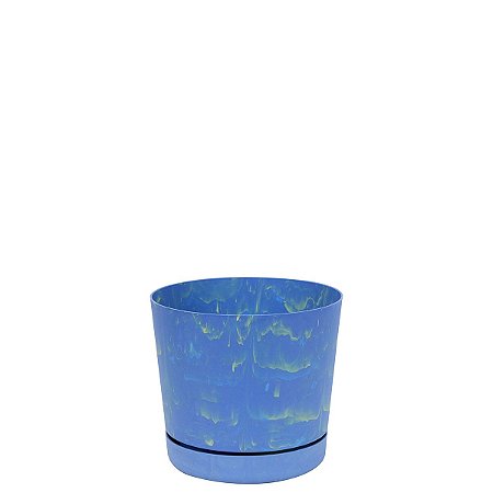 Vaso Ocean Mar Azul 15x15xCm Com Prato Anti-Dengue Vasart