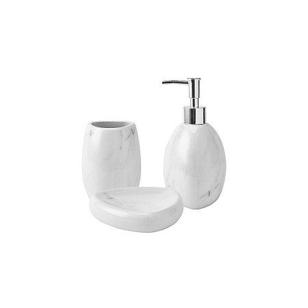 Jogo Para Banheiro Marble 3 Peças Cerâmica Multiuso Branco