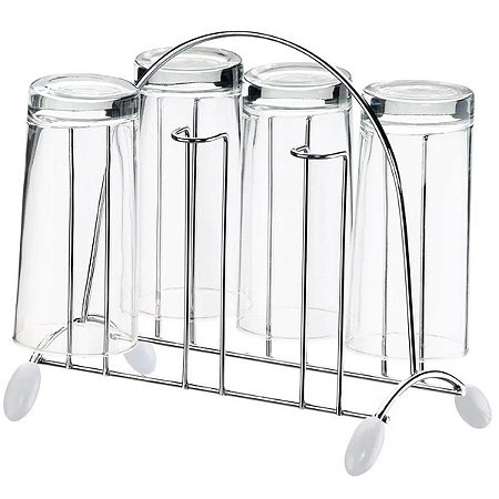 Porta Copos Cromado Suporte Escorredor Para 6 Copos Utimil