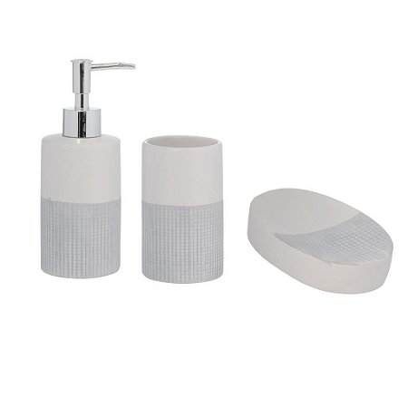 Kit Para Banheiro Tripoli 3 Pçs em Cerâmica Sabonete Escova