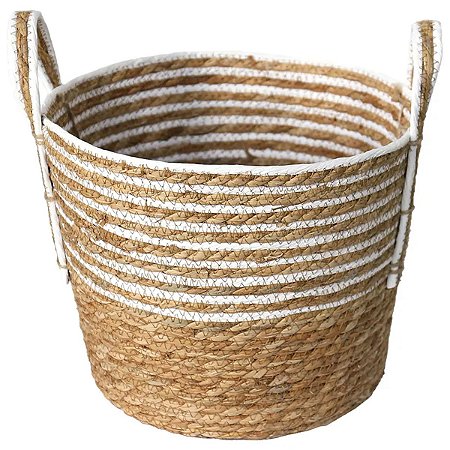 Cesto Multiuso de Fibra Natural Com Alça 26x20CM Det. Branco