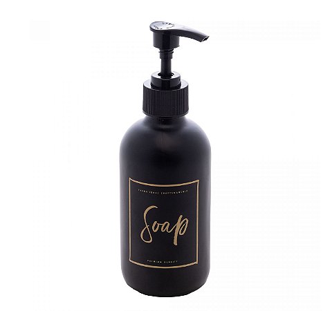 Porta Sabonete Liquido Vidro Fosco Pump Plástico Preto 250ML