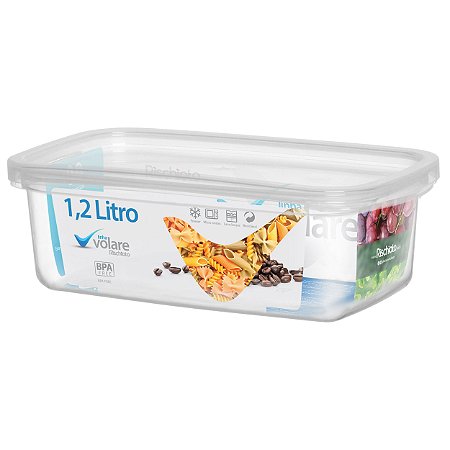 Pote Retangular Transparente Volare 1,2 Litros BPA Free