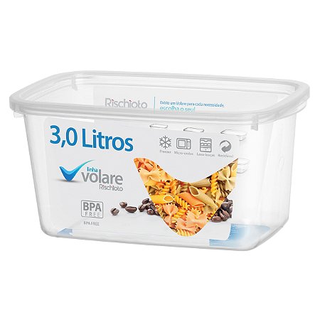Pote Retangular Transparente Volare 3 Litros BPA Free