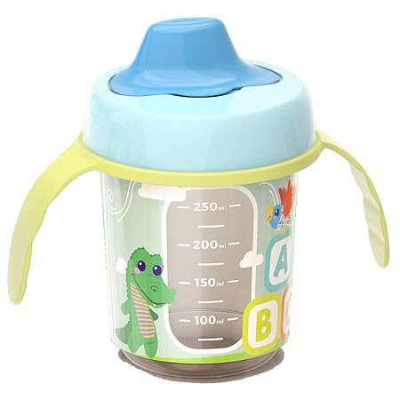 Copo Infantil Transição Baby Azul C Alça Visor Lateral 350ml