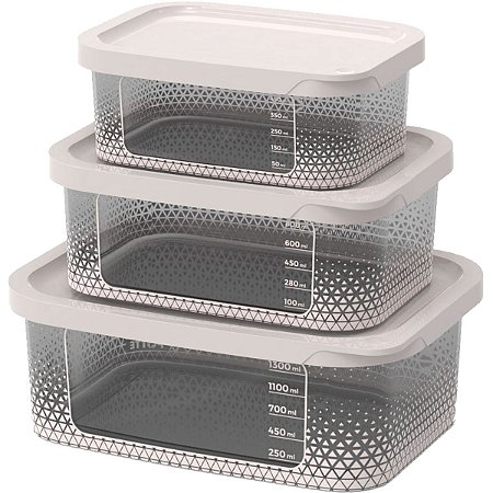 Kit 3 Potes Para Alimentos Transp. Retangular P/M/G C/ Tampa