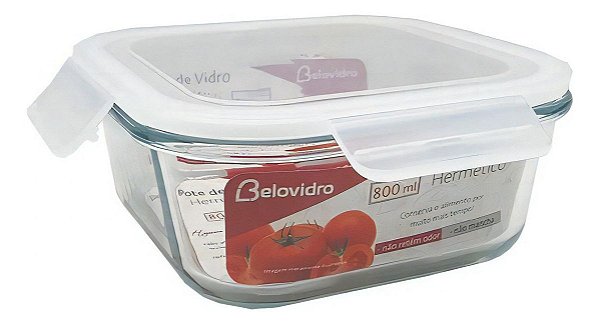 Potes de Vidro C/ Tampa e Travas Hermética Quadrado 520 ml